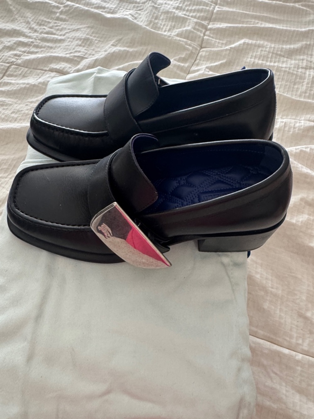 Burberry Black Leather Silver-Buckle Slip-On Loafers